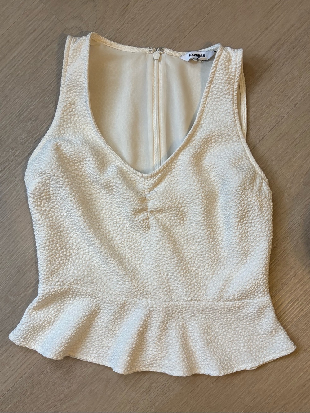 Express Cream Textured Peplum V-Neck Tank